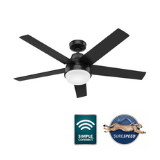 Hunter 52-inch Aerodyne Matte Black Ceiling Fan with LED Light